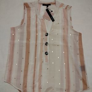 Harvé Benard L Blush Mauve Striped Top